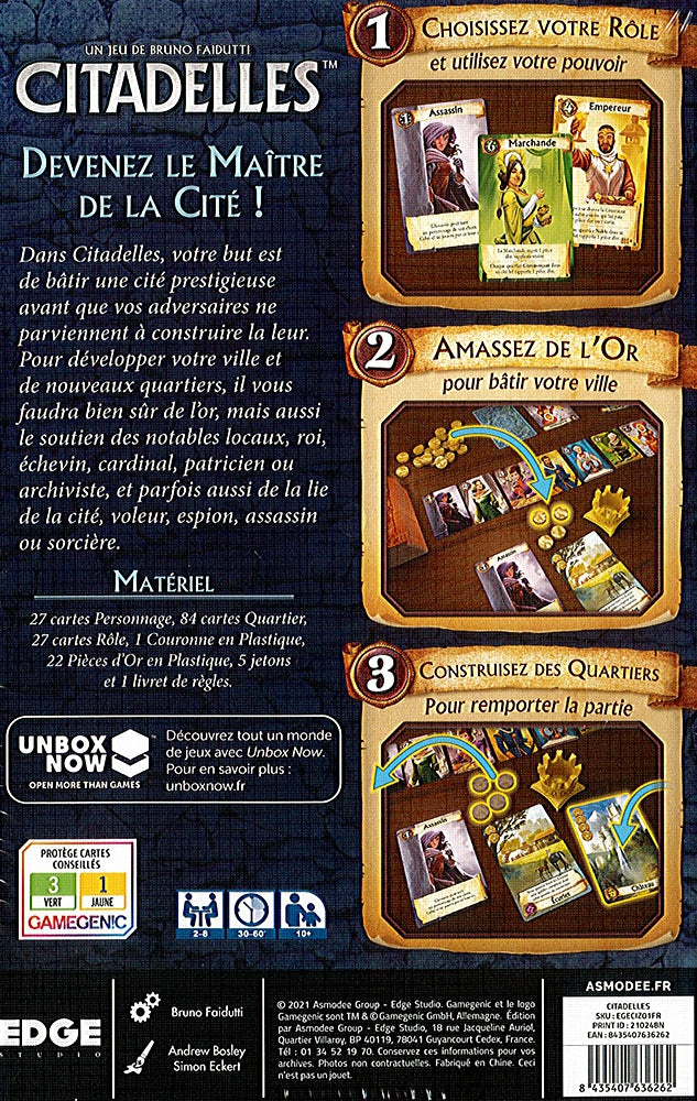 Citadelles 4ème édition – Jeu De Bluff Et Stratégie – 2 à 8 Joueurs – Dès 10 Ans – 30 à 60 Min