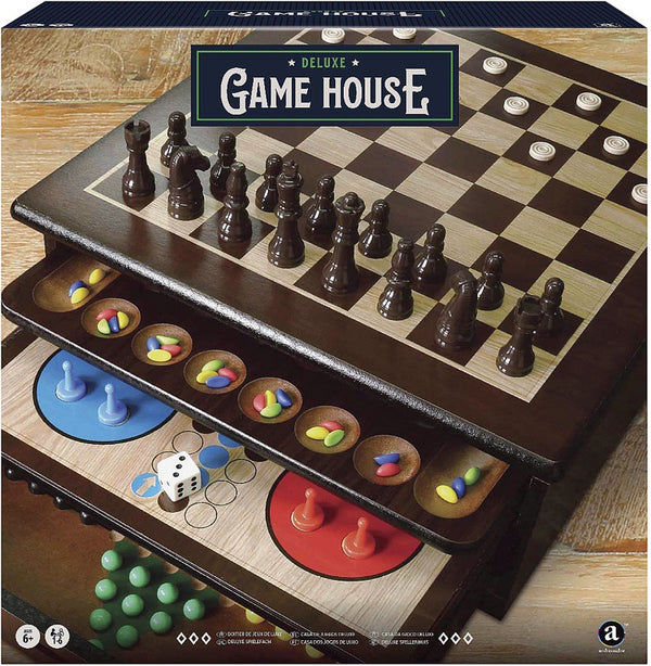 Coffret de 10 jeux en bois acajou