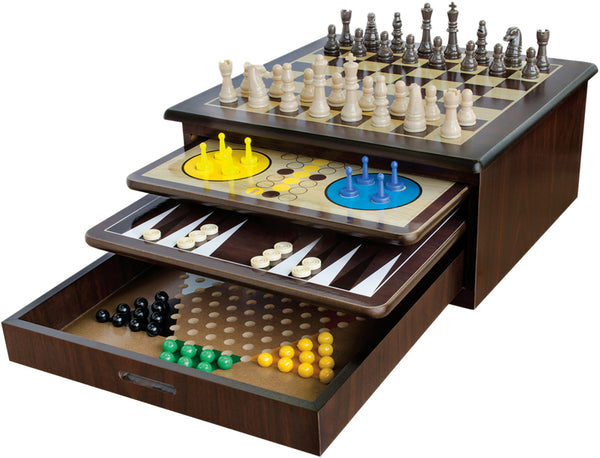 Coffret de 10 jeux en bois acajou